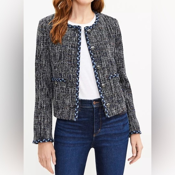 Loft Petites Cropped Tweed Jacket Size MP - Picture 3 of 11